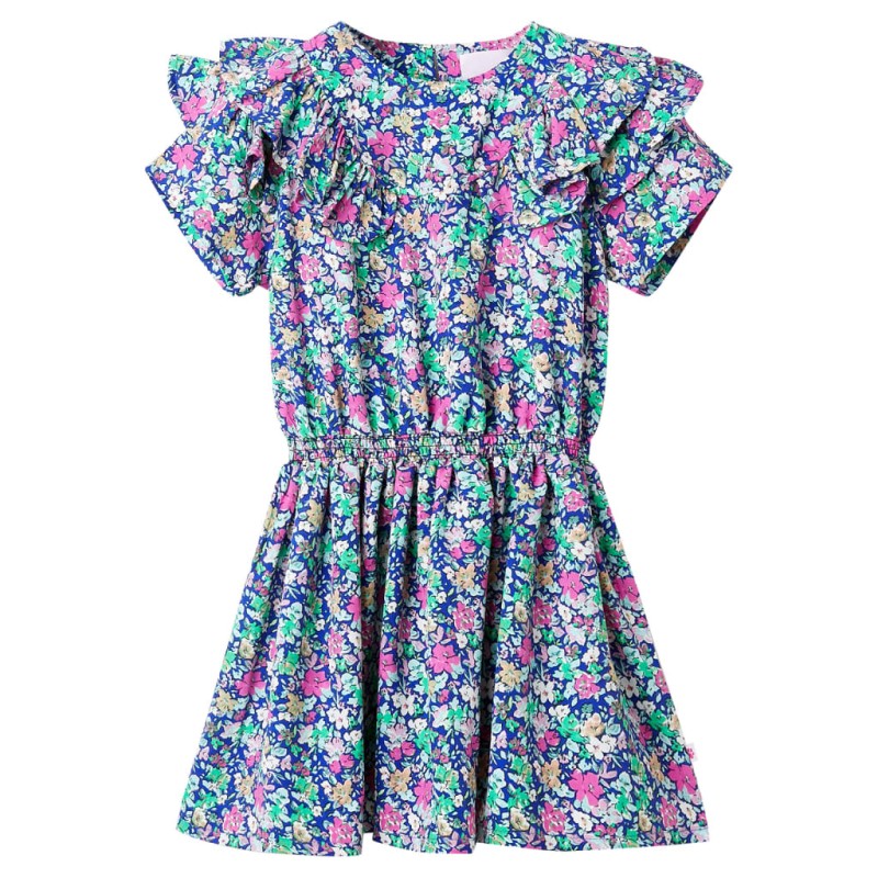 Kinderkleid mit Rüschenärmeln Kobaltblau 128 Kinderkleid mit Rüschenärmeln Kobaltblau 128