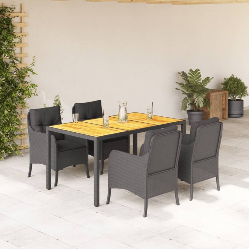 vidaXL 5-tlg. Garten-Essgruppe mit Kissen Schwarz Poly Rattan vidaXL 5-tlg. Garten-Essgruppe mit Kissen Schwarz Poly Rattan