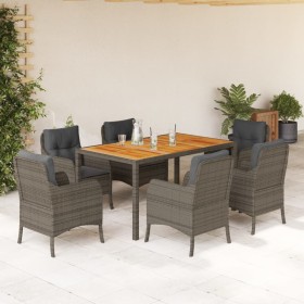 vidaXL 7-tlg. Garten-Essgruppe mit Kissen Grau Poly Rattan