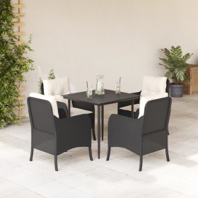 vidaXL 5-tlg. Garten-Essgruppe mit Kissen Schwarz Poly Rattan