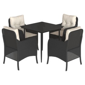 vidaXL 5-tlg. Garten-Essgruppe mit Kissen Schwarz Poly Rattan