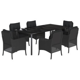 vidaXL 7-tlg. Garten-Essgruppe mit Kissen Schwarz Poly Rattan