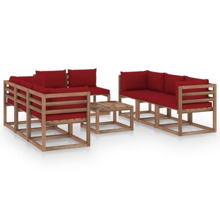 vidaXL 9-tlg. Garten-Lounge-Set mit Kissen Weinrot