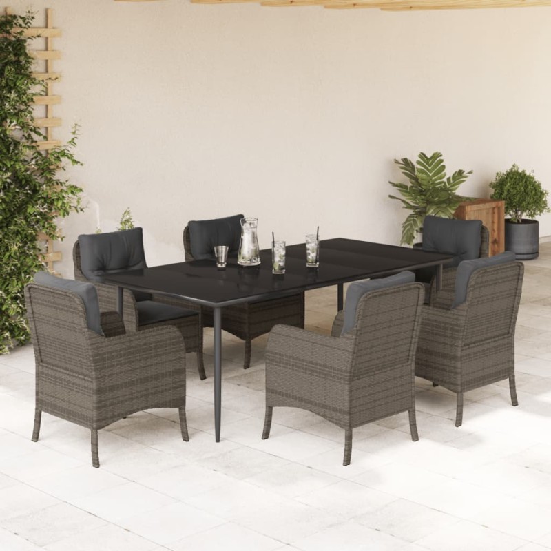 vidaXL 7-tlg. Garten-Essgruppe mit Kissen Grau Poly Rattan vidaXL 7-tlg. Garten-Essgruppe mit Kissen Grau Poly Rattan