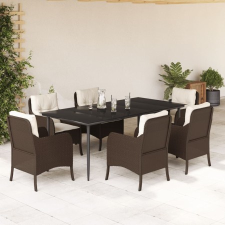 vidaXL 7-tlg. Garten-Essgruppe mit Kissen Braun Poly Rattan