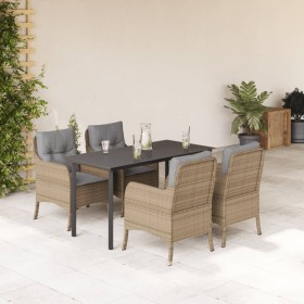 vidaXL 5-tlg. Garten-Essgruppe mit Kissen Beige Poly Rattan