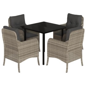 vidaXL 5-tlg. Garten-Essgruppe mit Kissen Hellgrau Poly Rattan