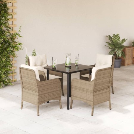 vidaXL 5-tlg. Garten-Essgruppe mit Kissen Beige Poly Rattan