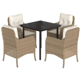 vidaXL 5-tlg. Garten-Essgruppe mit Kissen Beige Poly Rattan