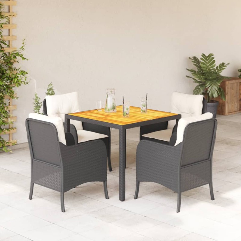 vidaXL 5-tlg. Garten-Essgruppe mit Kissen Schwarz Poly Rattan vidaXL 5-tlg. Garten-Essgruppe mit Kissen Schwarz Poly Rattan