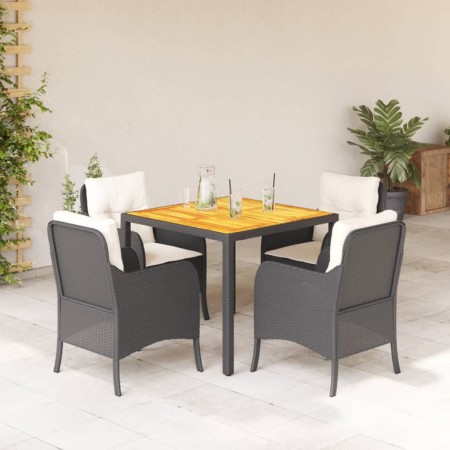 vidaXL 5-tlg. Garten-Essgruppe mit Kissen Schwarz Poly Rattan