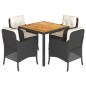 vidaXL 5-tlg. Garten-Essgruppe mit Kissen Schwarz Poly Rattan vidaXL 5-tlg. Garten-Essgruppe mit Kissen Schwarz Poly Rattan