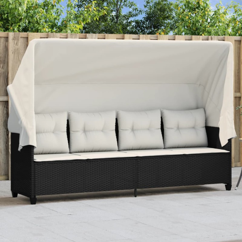 vidaXL Sonnenliege mit Dach und Kissen Schwarz Poly Rattan vidaXL Sonnenliege mit Dach und Kissen Schwarz Poly Rattan