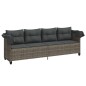 vidaXL Sonnenliege mit Dach und Kissen Grau Poly Rattan