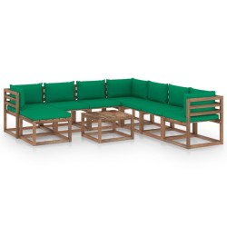 9-tlg. Garten-Lounge-Set mit Kissen Grün