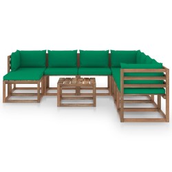9-tlg. Garten-Lounge-Set mit Kissen Grün