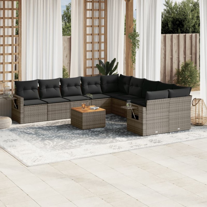 vidaXL 11-tlg. Garten-Sofagarnitur mit Kissen Grau Poly Rattan vidaXL 11-tlg. Garten-Sofagarnitur mit Kissen Grau Poly Rattan