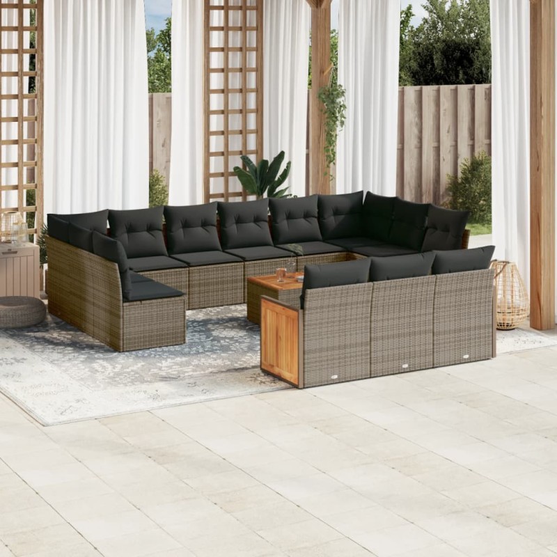 vidaXL 14-tlg. Garten-Sofagarnitur mit Kissen Grau Poly Rattan vidaXL 14-tlg. Garten-Sofagarnitur mit Kissen Grau Poly Rattan