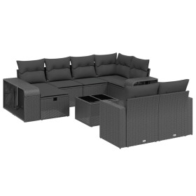 vidaXL 11-tlg. Garten-Sofagarnitur mit Kissen Schwarz Poly Rattan