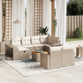 vidaXL 11-tlg. Garten-Sofagarnitur mit Kissen Beige Poly Rattan
