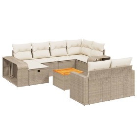 vidaXL 11-tlg. Garten-Sofagarnitur mit Kissen Beige Poly Rattan