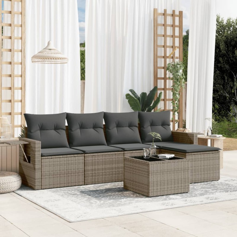 vidaXL 6-tlg. Garten-Sofagarnitur mit Kissen Grau Poly Rattan vidaXL 6-tlg. Garten-Sofagarnitur mit Kissen Grau Poly Rattan