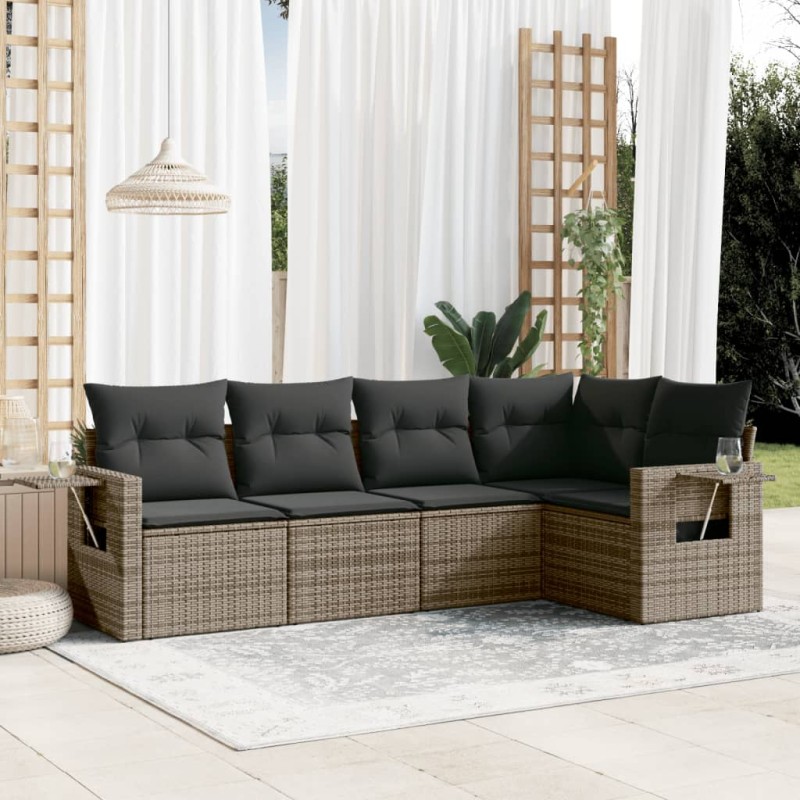 vidaXL 5-tlg. Garten-Sofagarnitur mit Kissen Grau Poly Rattan vidaXL 5-tlg. Garten-Sofagarnitur mit Kissen Grau Poly Rattan