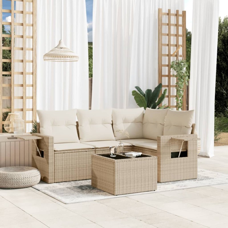 vidaXL 5-tlg. Garten-Sofagarnitur mit Kissen Beige Poly Rattan vidaXL 5-tlg. Garten-Sofagarnitur mit Kissen Beige Poly Rattan
