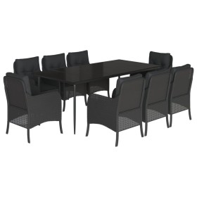 vidaXL 9-tlg. Garten-Essgruppe mit Kissen Schwarz Poly Rattan