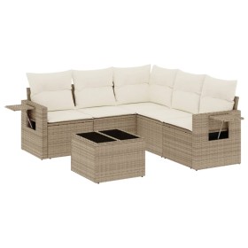 vidaXL 6-tlg. Garten-Sofagarnitur mit Kissen Beige Poly Rattan