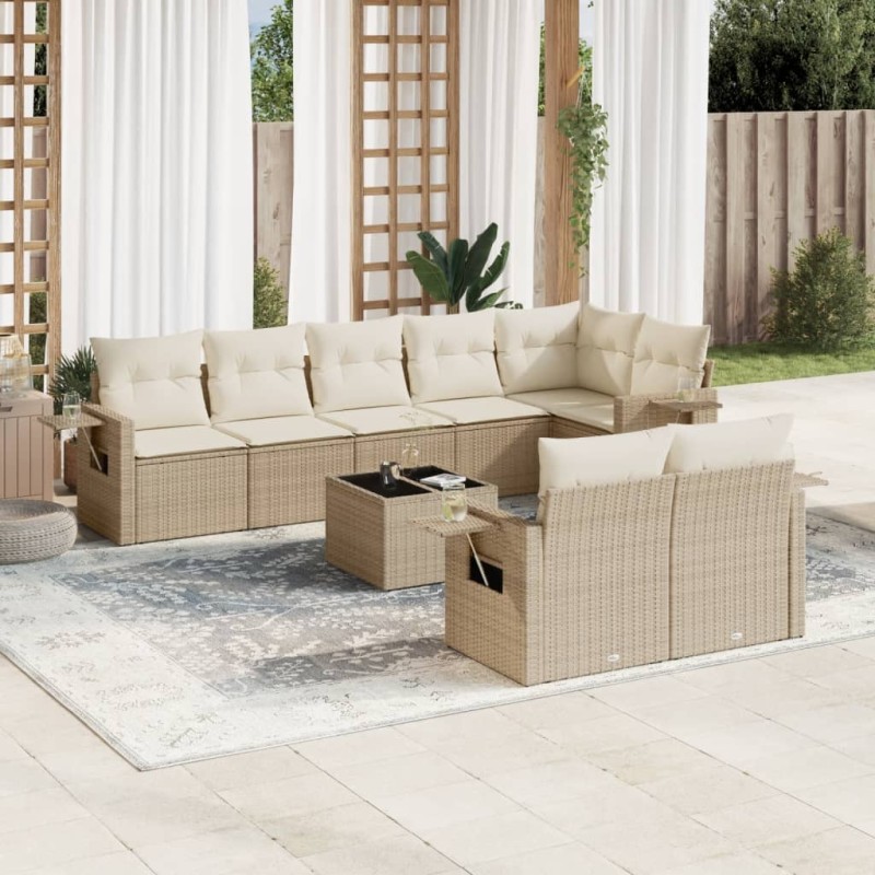 vidaXL 9-tlg. Garten-Sofagarnitur mit Kissen Beige Poly Rattan vidaXL 9-tlg. Garten-Sofagarnitur mit Kissen Beige Poly Rattan
