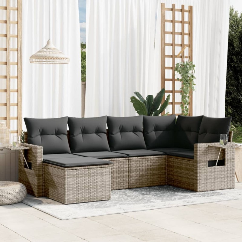 vidaXL 6-tlg. Garten-Sofagarnitur mit Kissen Grau Poly Rattan vidaXL 6-tlg. Garten-Sofagarnitur mit Kissen Grau Poly Rattan