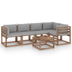 6-tlg. Garten-Lounge-Set aus Paletten mit Kissen Kiefernholz
