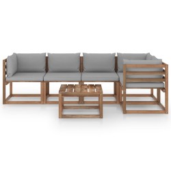 6-tlg. Garten-Lounge-Set aus Paletten mit Kissen Kiefernholz