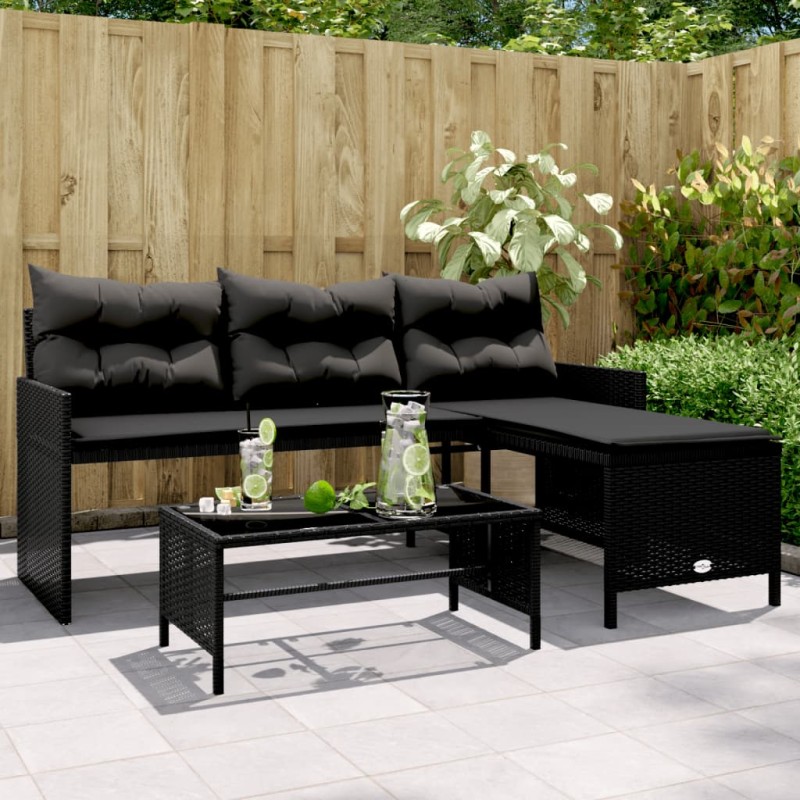 vidaXL Gartensofa in L-Form mit Tisch und Kissen Schwarz Poly Rattan vidaXL Gartensofa in L-Form mit Tisch und Kissen Schwarz Poly Rattan