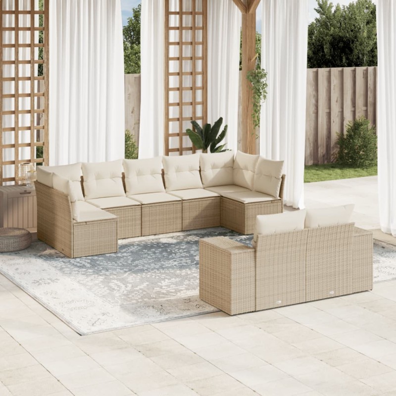 vidaXL 9-tlg. Garten-Sofagarnitur mit Kissen Beige Poly Rattan vidaXL 9-tlg. Garten-Sofagarnitur mit Kissen Beige Poly Rattan