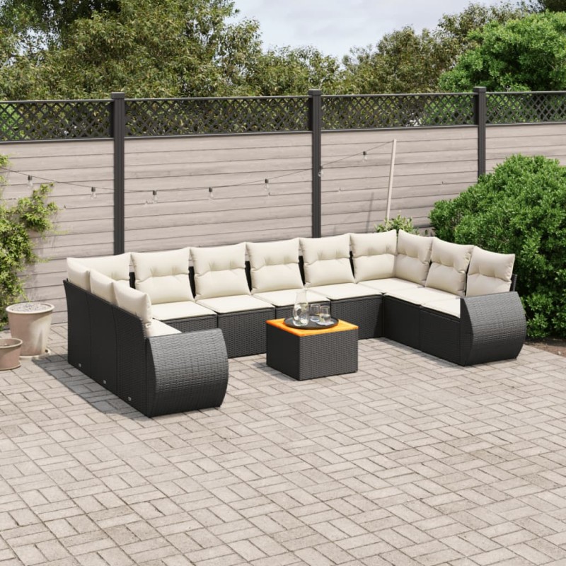 vidaXL 11-tlg. Garten-Sofagarnitur mit Kissen Schwarz Poly Rattan vidaXL 11-tlg. Garten-Sofagarnitur mit Kissen Schwarz Poly Rattan