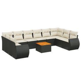 vidaXL 11-tlg. Garten-Sofagarnitur mit Kissen Schwarz Poly Rattan