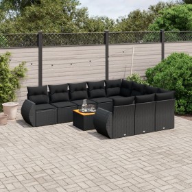 vidaXL 11-tlg. Garten-Sofagarnitur mit Kissen Schwarz Poly Rattan