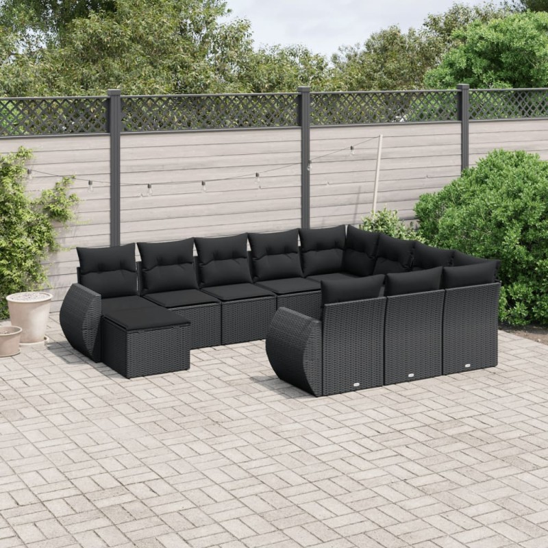 vidaXL 11-tlg. Garten-Sofagarnitur mit Kissen Schwarz Poly Rattan vidaXL 11-tlg. Garten-Sofagarnitur mit Kissen Schwarz Poly Rattan