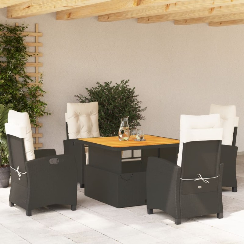 vidaXL 5-tlg. Garten-Essgruppe mit Kissen Schwarz Poly Rattan vidaXL 5-tlg. Garten-Essgruppe mit Kissen Schwarz Poly Rattan