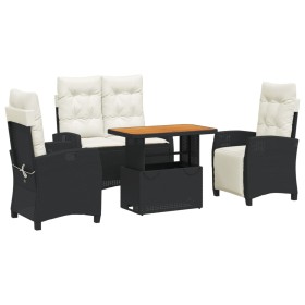 vidaXL 4-tlg. Garten-Essgruppe mit Kissen Schwarz Poly Rattan