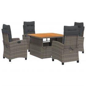 vidaXL 5-tlg. Garten-Essgruppe mit Kissen Grau Poly Rattan