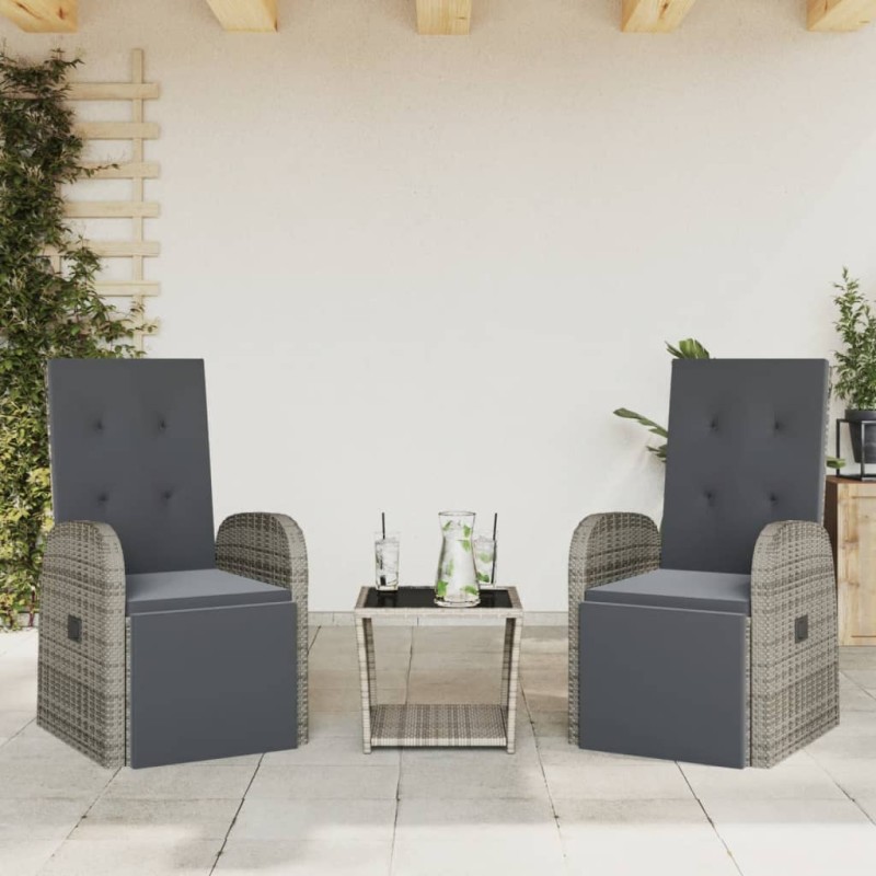 vidaXL 3-tlg. Garten-Essgruppe mit Kissen Grau Poly Rattan vidaXL 3-tlg. Garten-Essgruppe mit Kissen Grau Poly Rattan