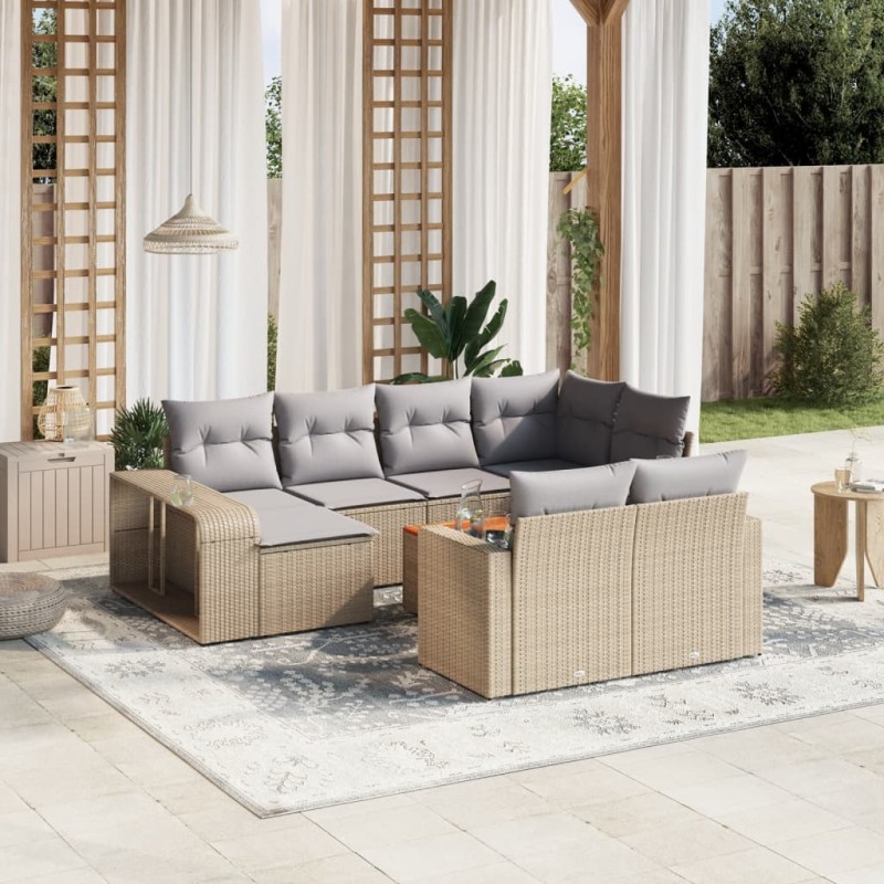 vidaXL 11-tlg. Garten-Sofagarnitur mit Kissen Beige Poly Rattan vidaXL 11-tlg. Garten-Sofagarnitur mit Kissen Beige Poly Rattan