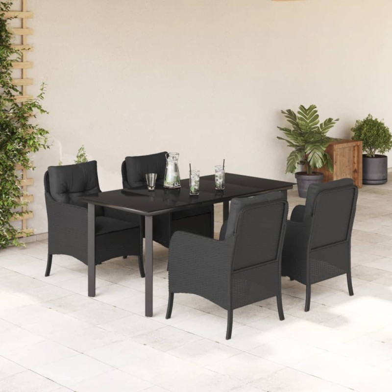 vidaXL 5-tlg. Garten-Essgruppe mit Kissen Schwarz Poly Rattan vidaXL 5-tlg. Garten-Essgruppe mit Kissen Schwarz Poly Rattan