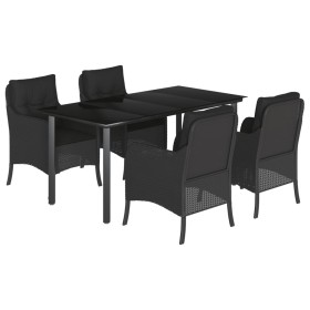 vidaXL 5-tlg. Garten-Essgruppe mit Kissen Schwarz Poly Rattan