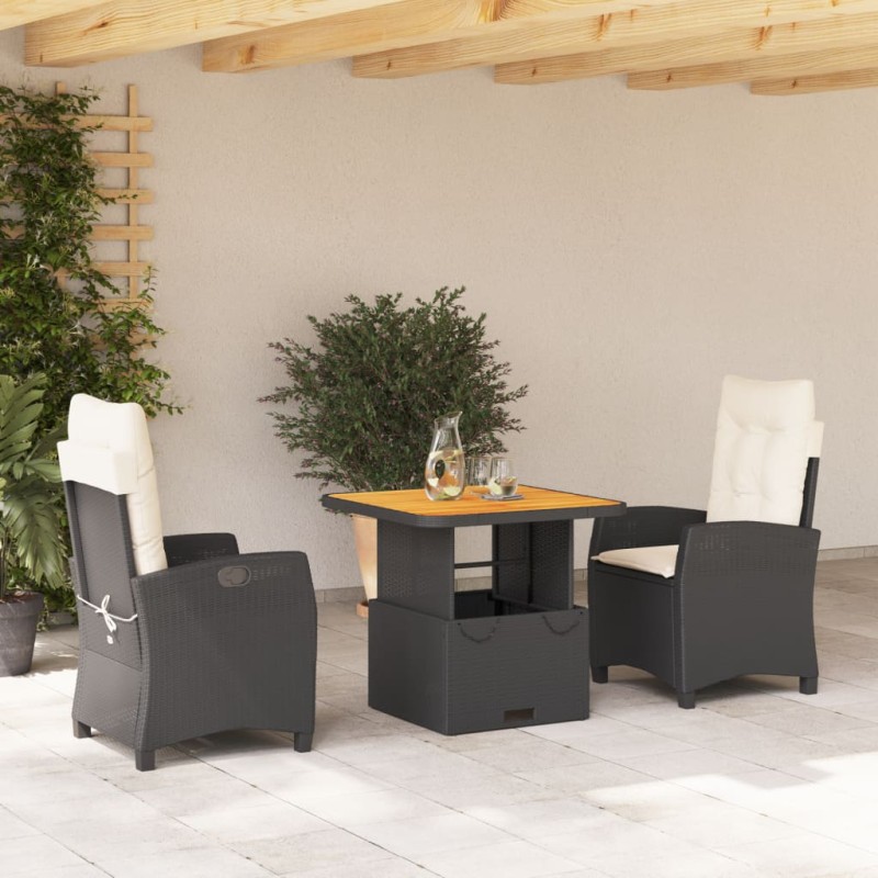 vidaXL 3-tlg. Garten-Essgruppe mit Kissen Schwarz Poly Rattan vidaXL 3-tlg. Garten-Essgruppe mit Kissen Schwarz Poly Rattan