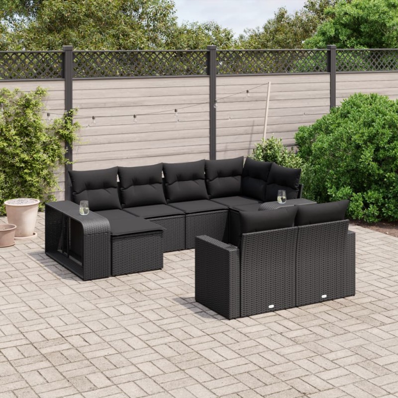 vidaXL 10-tlg. Garten-Sofagarnitur mit Kissen Schwarz Poly Rattan vidaXL 10-tlg. Garten-Sofagarnitur mit Kissen Schwarz Poly Rattan