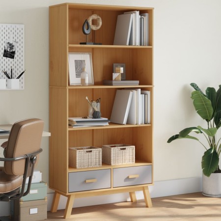 vidaXL Bücherregal OLDEN 4 Fächer Grau und Braun Massivholz Kiefer